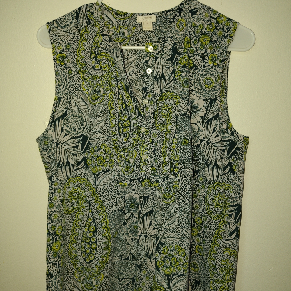 J. Crew Green and Black Floral Blouse